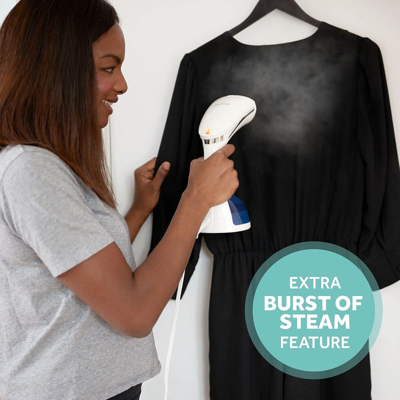 Sunbeam 1200W Power Steam Handheld Steamer for Clothes, Extra Burst of Steam Feature, 30-Second Fast Heat-Up, Bristle Brush Attachment, White and Blue Finish - Image 3